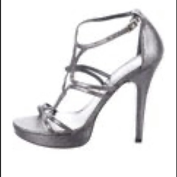Stuart Weitzman T-Strap Platform Metallic Glitter Strappy Heels 8.5 Event - Picture 1 of 12